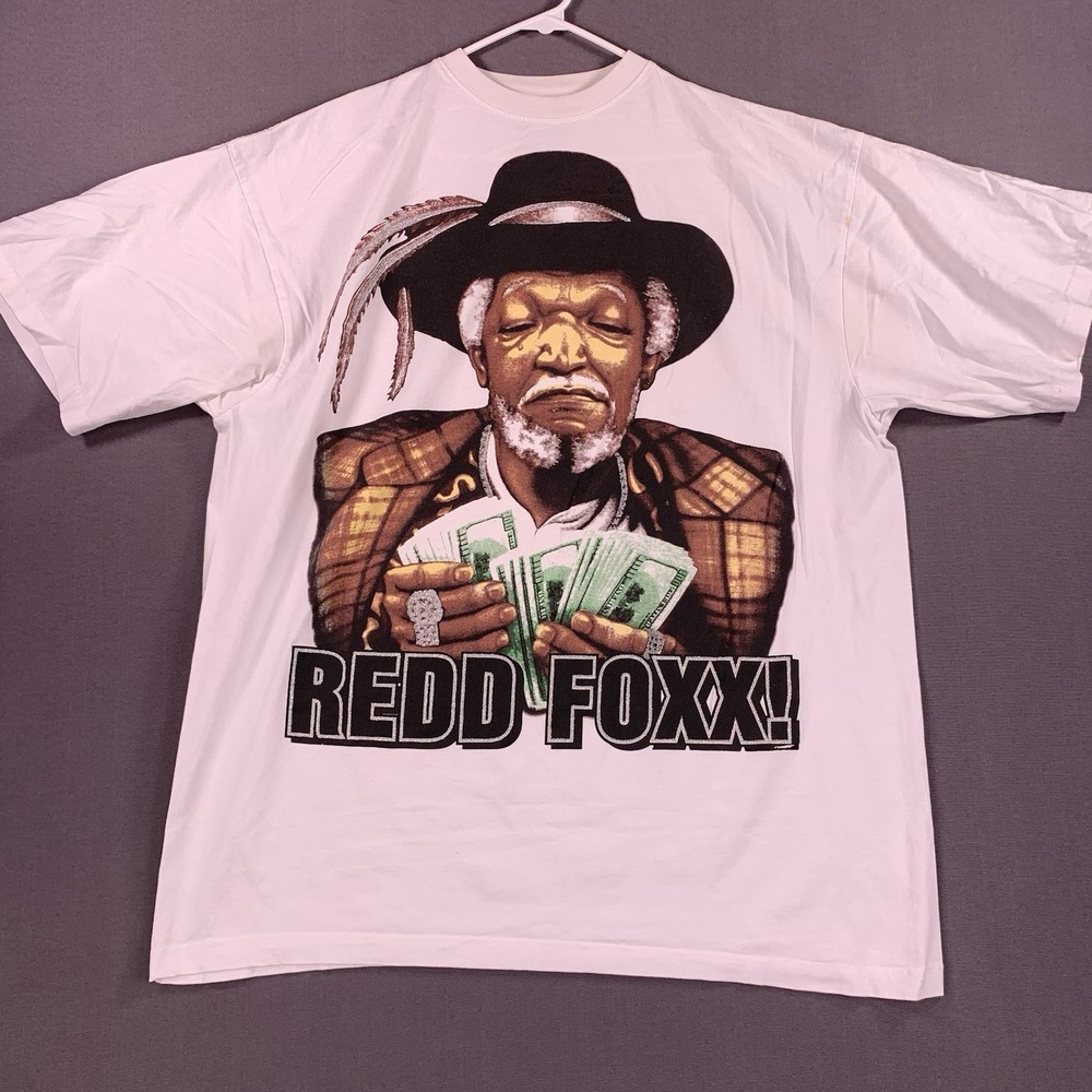 Vintage Red Foxx Sanford Shirt Men 3XL Pimp Gangsta Short Sleeve White Tee STAIN